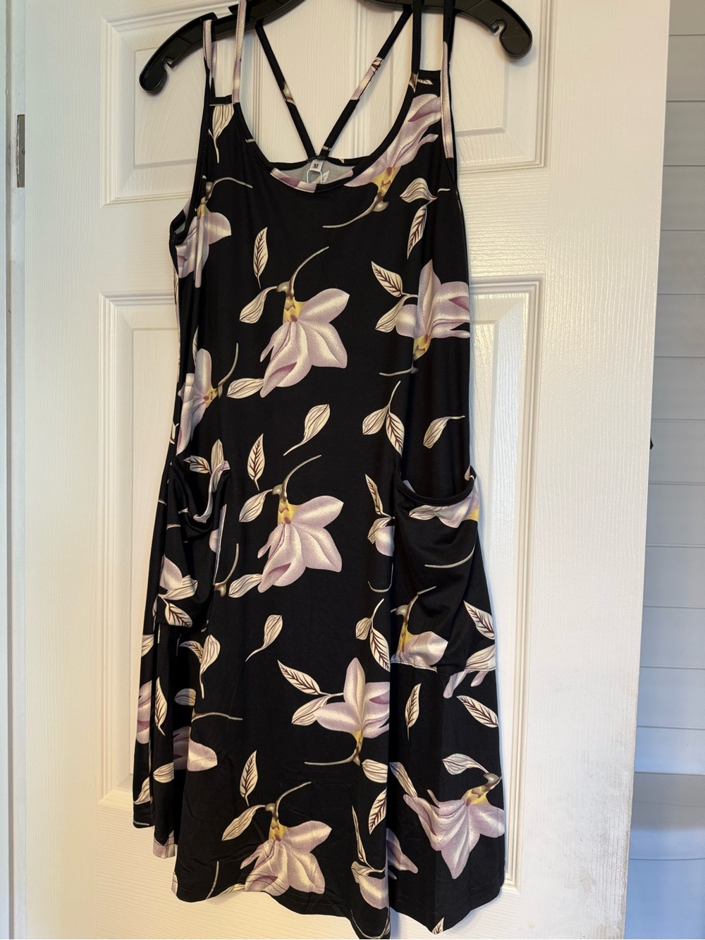 Amazon Black Floral Midi Dress with Lavender Bloom